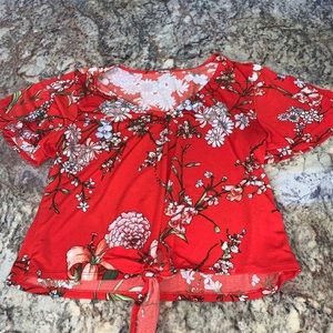 red flower blouse